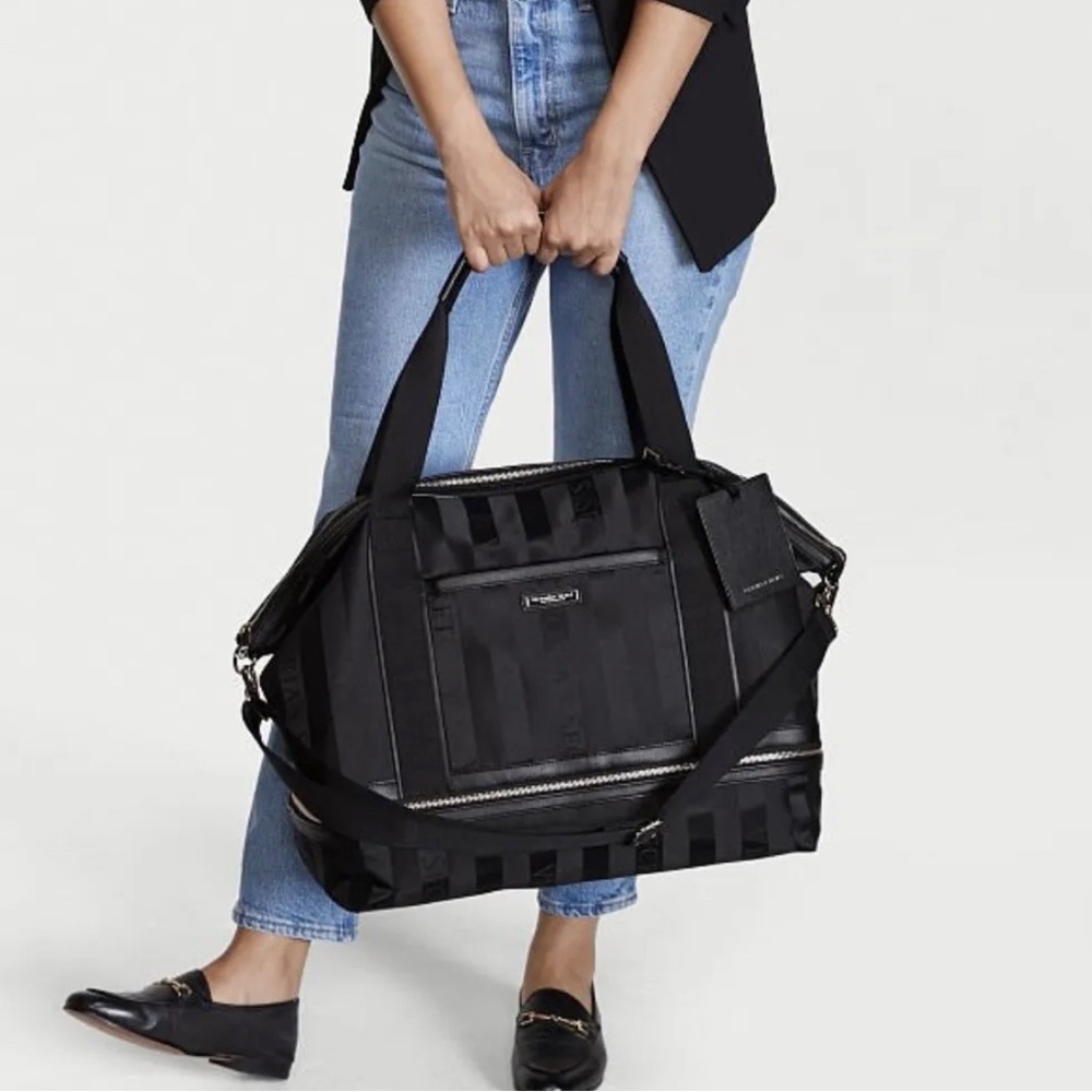 Victoria's Secret VS Getaway Weekender Bag Logo Jacquard Stripe NIP